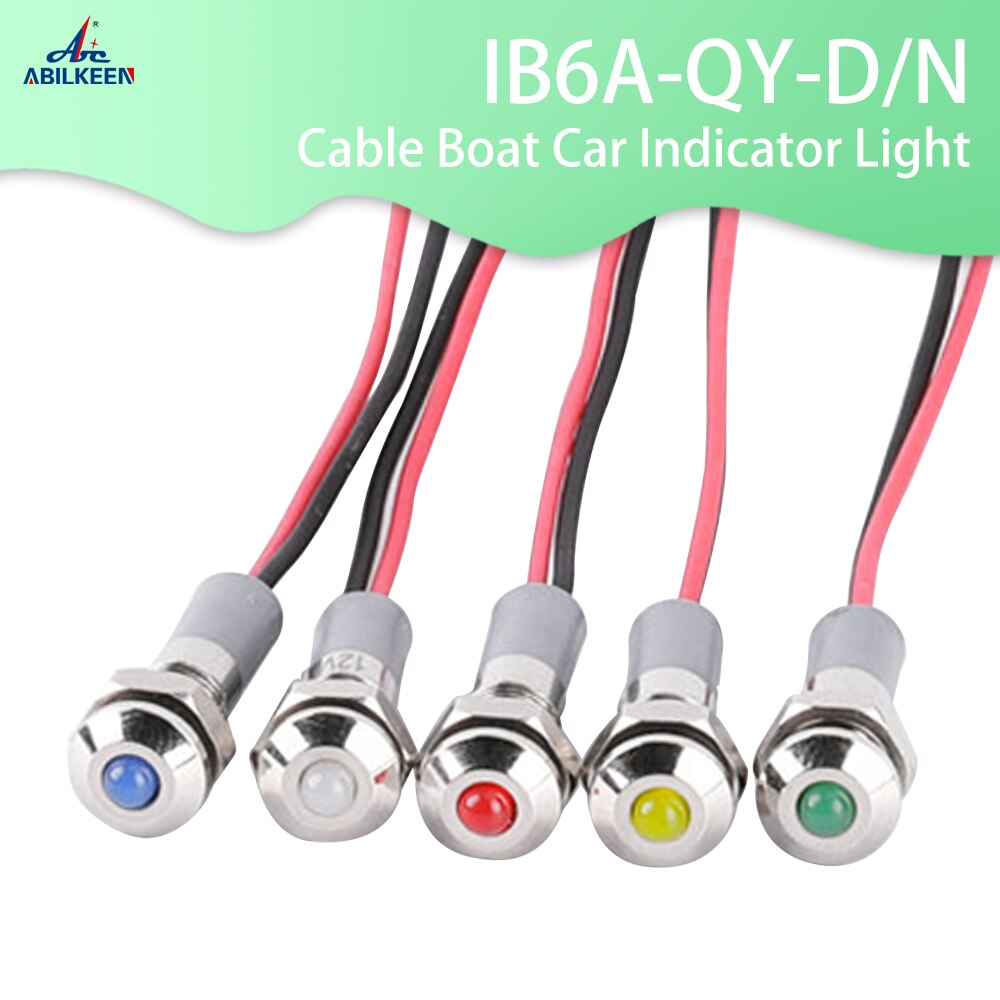 6mm LED Ball Head Metal Waterproof 2V/3V/6V/12V/24V/110V/220V Pilot Signal Lamp 150mm Wiring Cable Boat Car Indicato